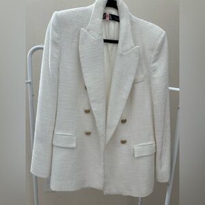 Zara White Double-Breasted Gold Details Blazer